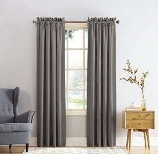 Sun Zero Barrow Energy Efficient Polyester Rod Pocket Curtain Panel, Lightenberg, Gray - Set of 2
