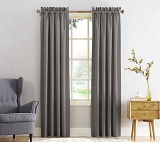 Sun Zero Barrow Energy Efficient Polyester Rod Pocket Curtain Panel, Lightenberg, Gray - Set of 2