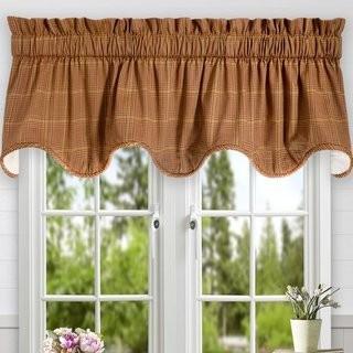 Morrison Plaid Cotton Scallop Lined Curtain Valance - Natural