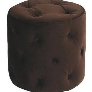 Avenue Six Curves Tufted Round Ottoman with Espresso Finish Solid Wood Legs, Spring Green Velvet Fabric