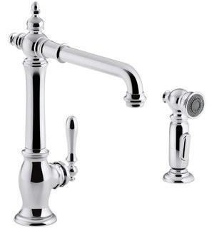 Kohler Artifacts 2-Hole Kitchen Sink Faucet with 13-1/2 Swing Spout and Matching Finish Two-Function Sidespray with Sweep and BerrySoft Spray (KOH21889_20417341)