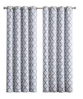 HLC.ME Lattice Print Blackout Grommet Curtain Panel Pair - Grey on White