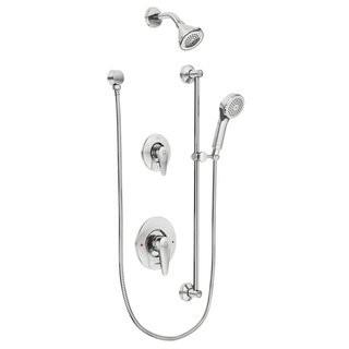Commercial Three-Function Shower System - With Valve Trim, Shower Arm, Showerhead, Slide Bar, Handshower, Hose, and Elbow Supply