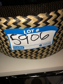 Whicker Basket w Handles & Black Stripes