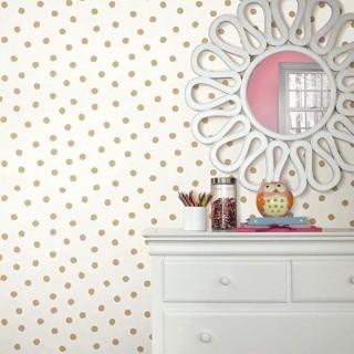 RoomMates RMK3524WP Peel and Stick Wallpaper - Gold Polka Dots