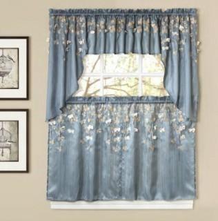 Lush Decor 2-piece Flower Drops Blue Kitchen Swags - Blue - 4 pcs