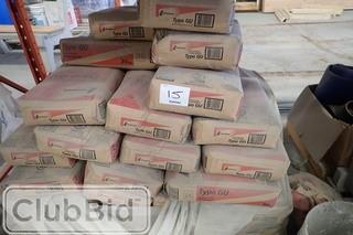 Lot of Lafarge Type GU General Use Hydraulic Cement, Lafarge Type HE High Early Strength Hydraulic Cement, Cylinder Molds, Asst. Concrete Stands and Rebar.