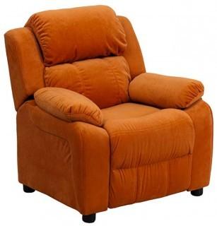 Offex OF-BT-7985-KID-MIC-ORG-GG Deluxe Heavily Padded Contemporary Microfiber Kids Recliner with Storage Arms, Orange