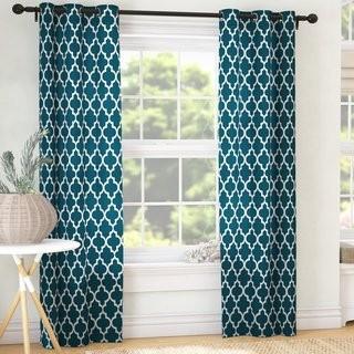 Beachcrest Home Huntington Geometric Blackout Thermal Grommet Curtain Panels (BCHH7695_23542505) - Teal - 76" x 84"