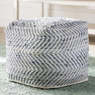 Beachcrest Home Lubec Chevron Pouf Ottoman (SEHO1983) - Blue