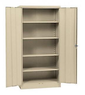 72-inch H x 36-inch W x 18-inch D 5-Shelf Steel Keyless Electronic Coded Storage Cabinet in Beige 
