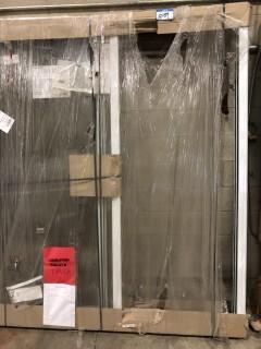 71-1/2-inch x 79 1/2-inch x 5-3/4-inch Jamb Depth Double Sliding PVC Patio Door in White - Small Damage on Frame