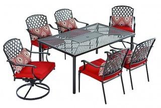 King's Square 7-Piece Patio Dining Set with Red Cushions