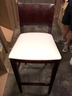 White Leather 30" Cherry Color Bar Stool