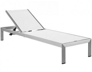 Shore Outdoor Patio Aluminum Mesh Chaise - Silver/White EEI-2249-SLV-WHI