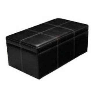 Blk Leather Rectangle Storage Ottoman - FT003