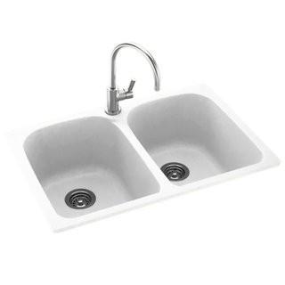 Swan Surfaces 33 x 22 Double Basin Drop-In/Undermount Kitchen Sink (SWN1644_6224683) - White