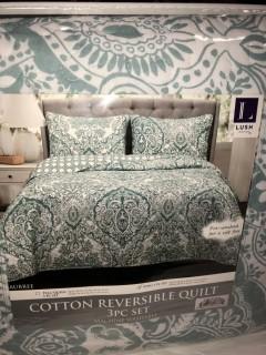 Lush Decor Cotton Reversible Quilt 3 pcs Set King - Green
