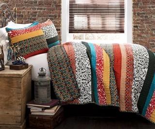 World Menagerie Gisselle Stripe 3 Piece Reversible Quilt Set (WRMG2337_23540296) Turqiose/Orange