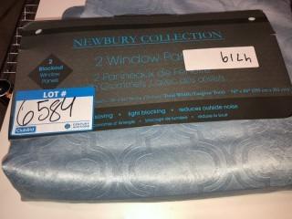 Newbury Collection 2 Window Panels Blue w Embroidery Design