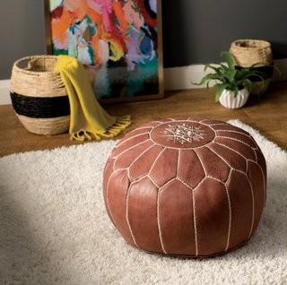 Mistana Carolos Pouf Leather Ottoman (MTNA1546_22567263) - Cream