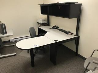 L-Shaped Desk w/ Overhead Hutch, Task Chair, (2) Side Chairs, Side Table 