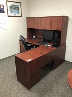 L-Shaped Desk w/ Overhead Hutch, Task Chair, (2) Side Chairs, Side Table, 4-Drawer Lateral Filing Cabinet **NOTE: COMPUTER, MONITORS, etc. NOT INCLUDED**