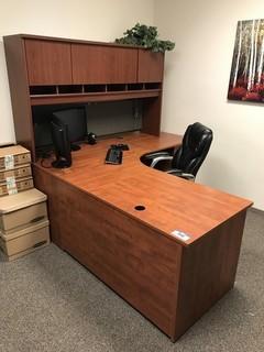 L-Shaped Desk w/ Overhead Hutch, Task Chair, Side Table, Book Shelf **NOTE: COMPUTER, MONITORS, etc. NOT INCLUDED**
