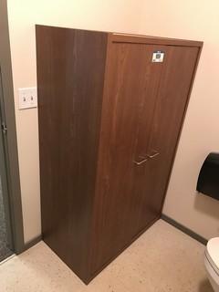Wooden Storage Cabinet w/ Contents Including Asst. Bathroom Supplies