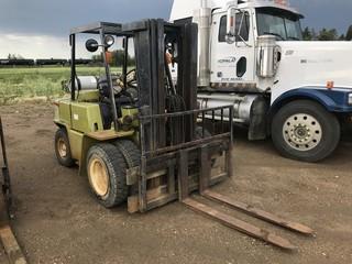 Clark C500YS80 8,000lbs Capacity Dual Fuel Forklift, 3-stage Mast, Side Shift, Dual Pneumatic Tires, Showing 6,240hrs. **BEING USED FOR LOADOUT, CANNOT BE REMOVED UNTIL WED. AUG 15 @ 3PM.**
