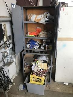 Storage Cabinet on stand w/ Asst. Safety Gloves, Welding Gloves, etc. 