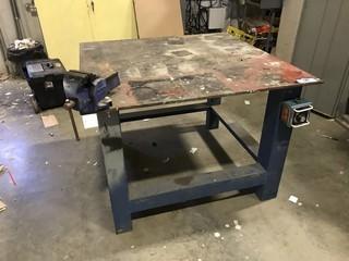 Steel Shop Bench 48"x48" w/ Vice and Welding Remote. 