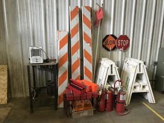 Lot of Barriers, Fire Extinguishers, Reflective Triangles, Beacon Lights, etc. 