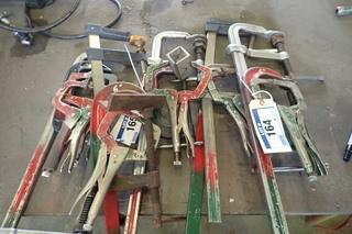 Lot of 4 C-clamps, 3 Bar Clamps and 6 Vice Grips.