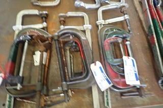 Lot of 11 Asst. C-clamps and 3 Bar Clamps.