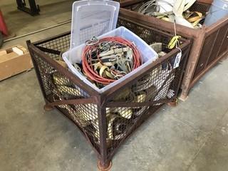 Lot of Asst. Nylon Lifting Slings, Ratchet Straps and Metal Basket. 