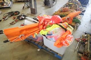 Lot of Safety Vests, First Aid Kit, Stretchers, Fire Blankets, Hard Hats, etc. 