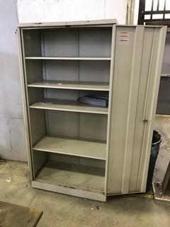Lot of Enclosed Metal Storage Cabinet, Wooden Cabinet w/ Asst. Tape, Staplers, Hardware, etc. 