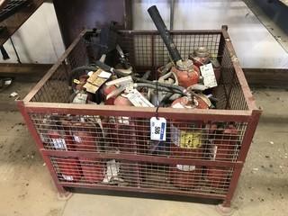 Lot of Asst. ABC and Dry Chem Fire Extinguishers and Metal Basket. 