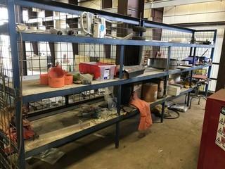 Lot of 4 Sections Heavy Duty Metal Shelving w/ Contents. 