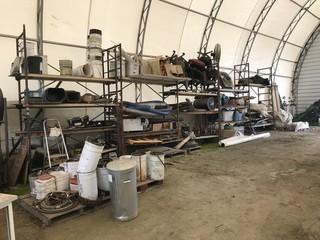 Lot of 5 Sections Scaffolding w/ Contents including Flanges, Rollers, Office Chairs, etc. 