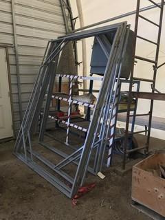 Lot of Asst. Steel Frames, Rack, Steel Basket w/ Asst. Beam Clamps. 