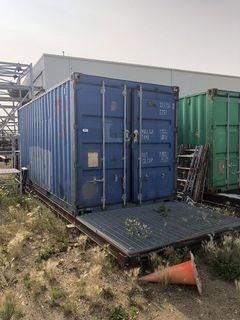 20' Skid Mounted Sea Container w/ Lighting, Racking and Contents including Desks, Scaffolding, Racking, etc. 