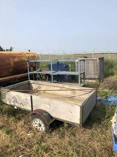 Lot of Single Axle Utility Trailer, Sandblasting Cabinet and Steel Rack. 