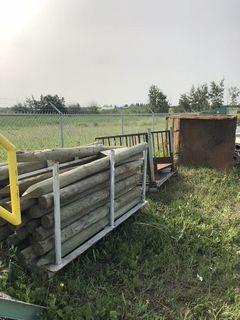 Lot of 3 Steel Baskets and 1 Rack of Fence Posts. 