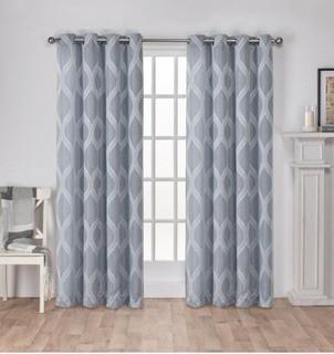 Montrose Steel Blue Ogee Geometric Textured Linen Grommet Top Window Curtain - Steel Blue 54"x84" 2 pcs 