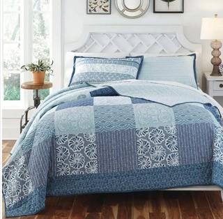 KD Spain Horizon 3-piece Cotton Quilt Set - Blue / Queen/Full