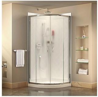 DreamLine Prime 38-inch x 38-inch x 76.75-inch Corner Framed Sliding Shower Enclosure in Chrome with Acrylic Base and Back Walls Kit (1001029619)