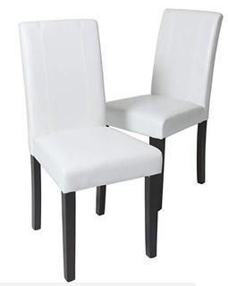 Roundhill Furniture Urban Style Solid Wood Leatherette Padded Parson Chair/White/Set of 2