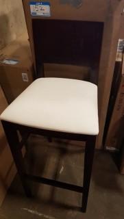 White Leather 30" Cherry Color Bar Stool